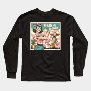 Retro Pin Up Girl Vegan For The Animals Long Sleeve T-Shirt